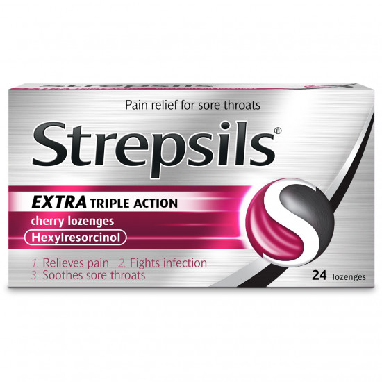STREPSILS EXTRA TRIPPLE ACTION CHERRY LOZ.24`S
